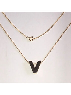 Elegant Gold Tone Initial V Pendant Necklace